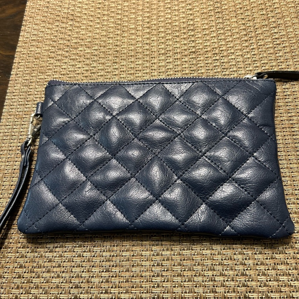 Navy blue leather wristlet
